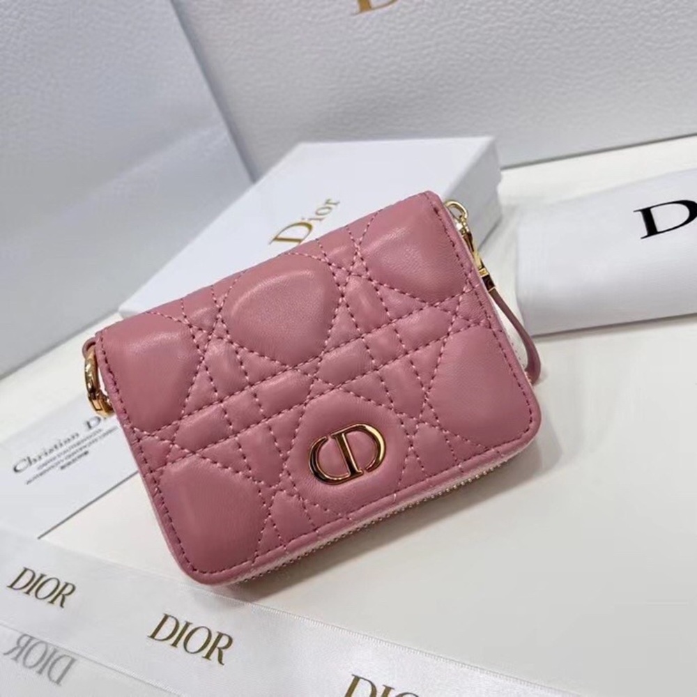 Dior Blush Pink Leather Cannage Mini Pouch Gold CD Hardware Wallet